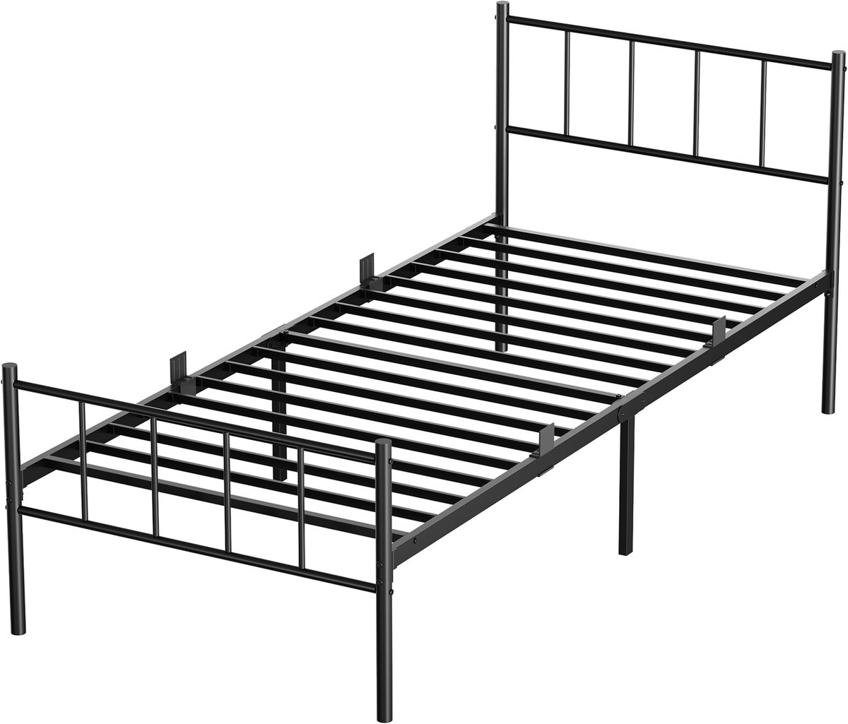 CECIPA Metalen Bed 90x200 cm - met Hoofdbord en Metalen Lattenbodem - Stevig Bedframe - IJzeren Bed - Grote Opbergruimte - Eenvoudig te Monteren - Belastbaar tot 360 kg
