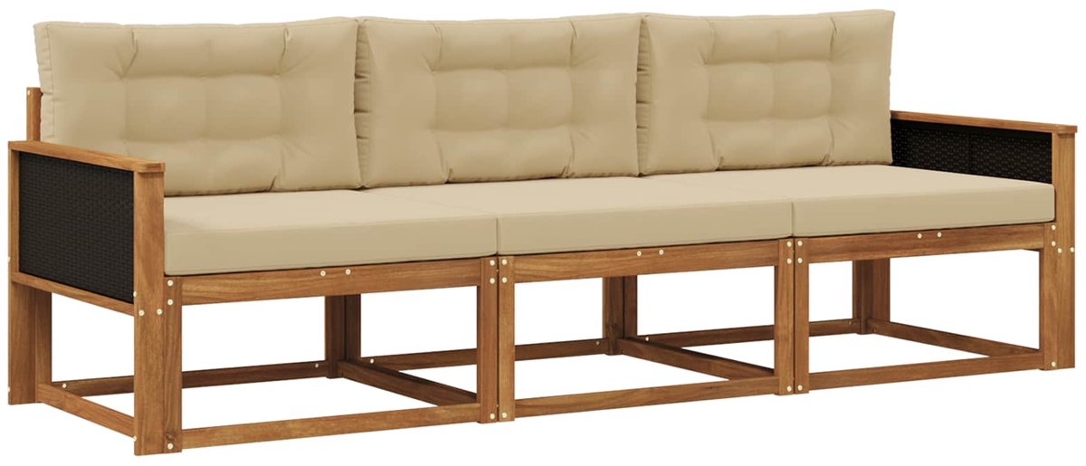 vidaXL Buiten - bank - set - 3 - st - 3-zits - Natuurlijk - en - Beige Natuurlijk en Beige