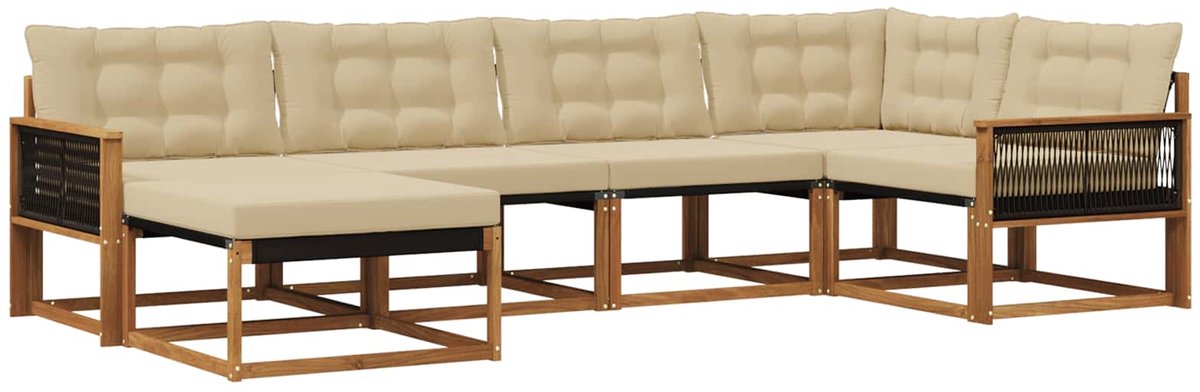 vidaXL Buiten - bank - set - 6 - st - 6-zits - Natuurlijk - en - Beige Natuurlijk en Beige