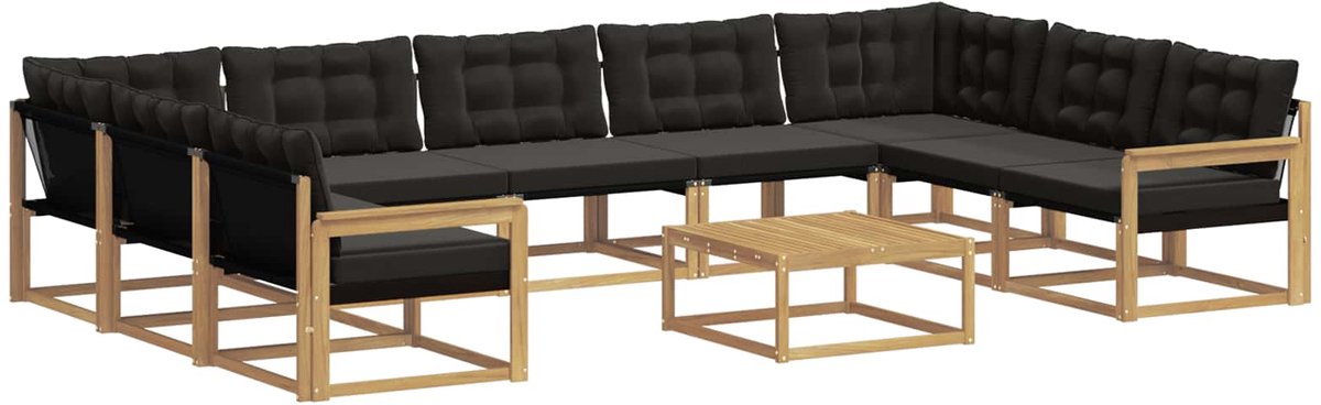 vidaXL Buiten - bank - set - 10 - st - 9-zits - Wit - en - zwart Wit en zwart