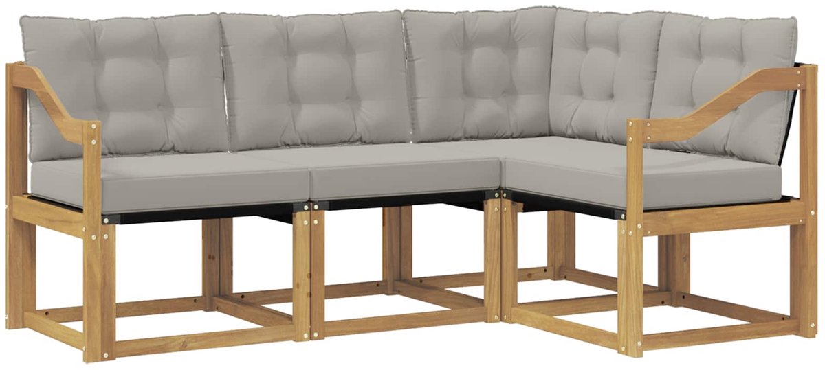vidaXL Buiten - bank - set - 4 - st - 4-zits - Wit - en - Lichtgrijs Wit en Lichtgrijs
