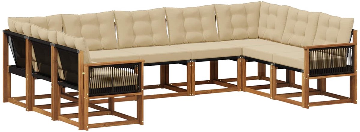 vidaXL Buiten - bank - set - 9 - st - 9-zits - Natuurlijk - en - Beige Natuurlijk en Beige