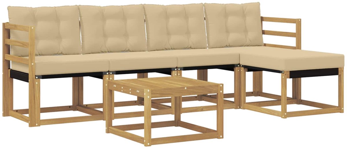 vidaXL Buiten - bank - set - 6 - st - 5-zits - Wit - en - Beige Wit en Beige