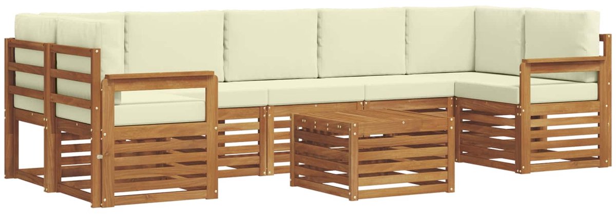 vidaXL Buiten - bank - set - 8 - st - Natuurlijk - en - Crème - Massief - Acacia - Hout Natuurlijk en Crème