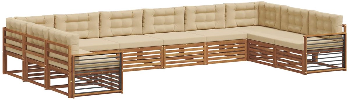 vidaXL Buiten - bank - set - 10 - st - 10-zits - Natuurlijk - en - Beige Natuurlijk en Beige