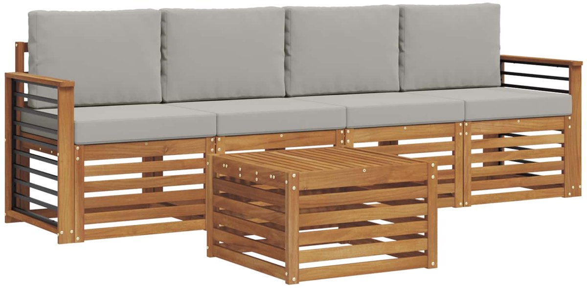 vidaXL Buiten - bank - set - 5 - st - 4-zits - Naturel - en - lichtgrijs Naturel en lichtgrijs