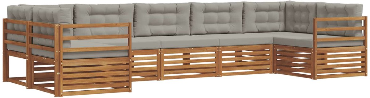 vidaXL Buiten - bank - set - 7 - st - 7-zits - Naturel - en - lichtgrijs Naturel en lichtgrijs
