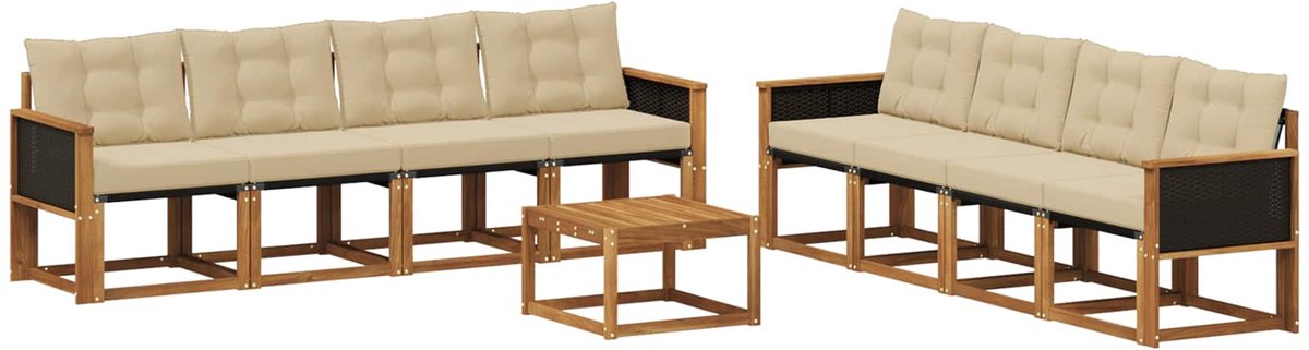 vidaXL Buiten - bank - set - 9 - st - 8-zits - Natuurlijk - en - Beige Natuurlijk en Beige