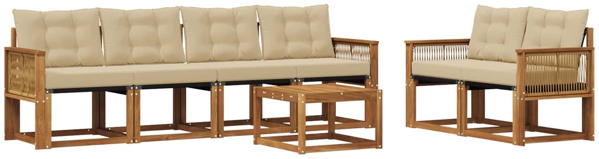 vidaXL Buiten - bank - set - 7 - st - 6-zits - Natuurlijk - en - Beige Natuurlijk en Beige