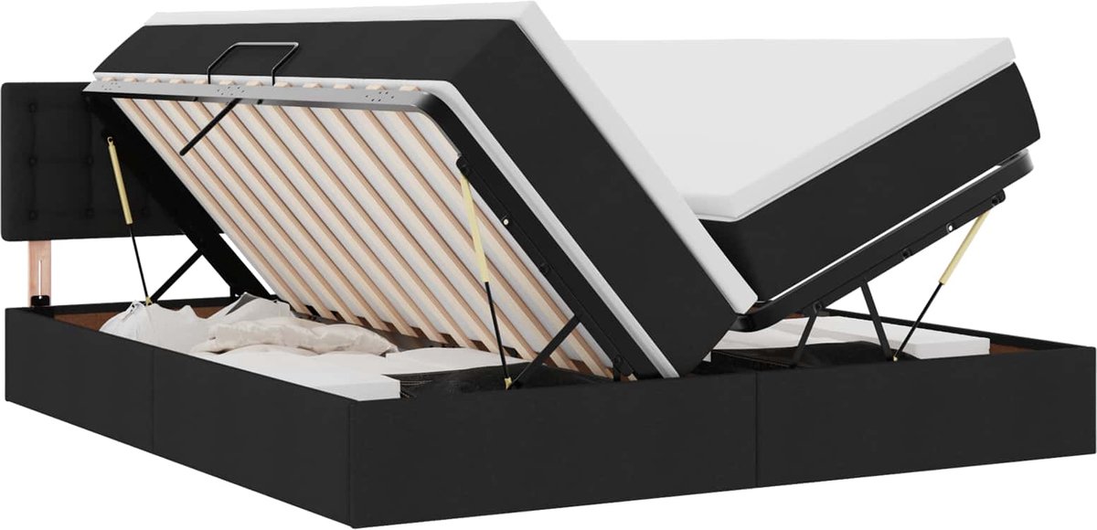 vidaXL LED - opbergbed - met - matras - Zwart - 180 - x - 200 - cm - Stof