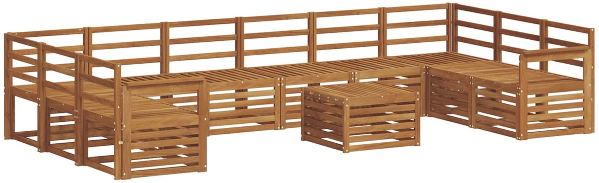 vidaXL Buiten - bank - set - 11 - st - 10-zits - Naturel - Massief - Acacia - Hout