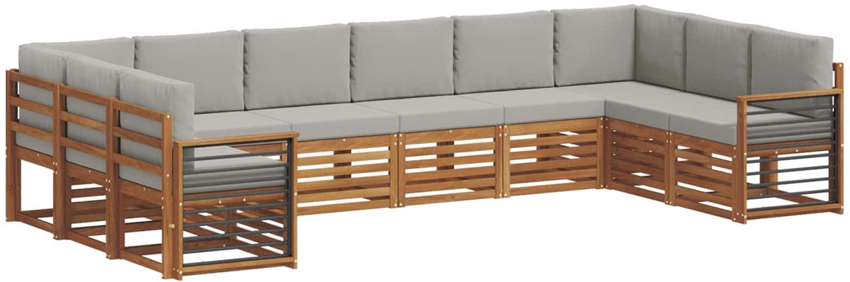 vidaXL Buiten - bank - set - 10 - st - 10-zits - Naturel - en - lichtgrijs Naturel en lichtgrijs