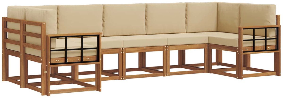 vidaXL Buiten - bank - set - 7 - st - 7-zits - Natuurlijk - en - Beige Natuurlijk en Beige