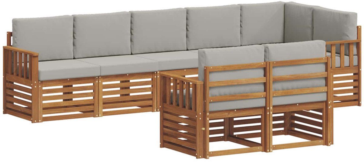 vidaXL Buiten - bank - set - 8 - st - Naturel - en - lichtgrijs - Polyester Naturel en lichtgrijs