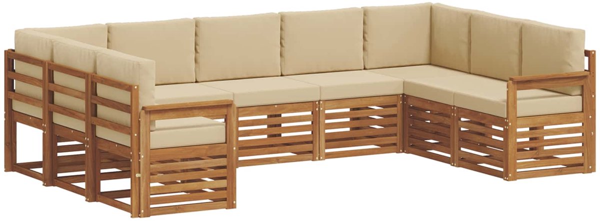 vidaXL Buiten - bank - set - 9 - st - 9-zits - Natuurlijk - en - Beige Natuurlijk en Beige