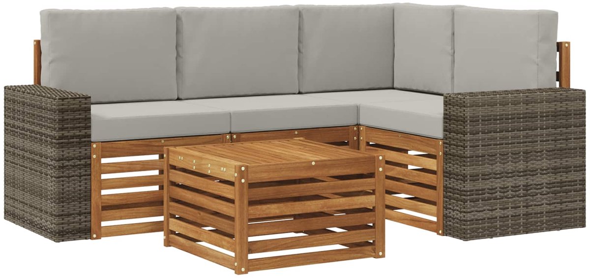 vidaXL Buiten - bank - set - 5 - st - 4-zits - Naturel - en - lichtgrijs Naturel en lichtgrijs
