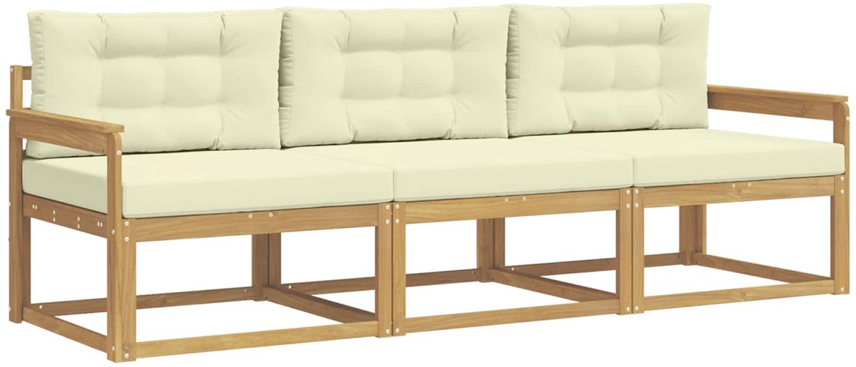 vidaXL Buiten - bank - set - 3 - st - Wit - en - crèmekleurig - Polyester Wit en crèmekleurig
