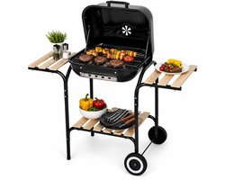 KINGHOFF Houtskoolbarbecue KH-2034 - BBQ met Deksel, Zijtafels en Wielen - 43 x 39,6 cm