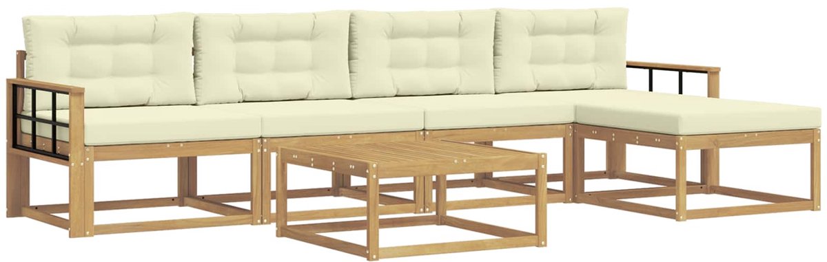 vidaXL Buiten - bank - set - 6 - st - 5-zits - Wit - en - crèmekleurig - Polyester Wit en crèmekleurig