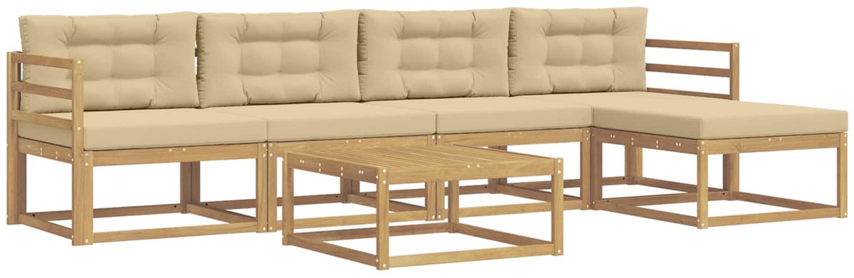 vidaXL Buiten - bank - set - 6 - st - 5-zits - Wit - en - Beige - Polyester Wit en beige