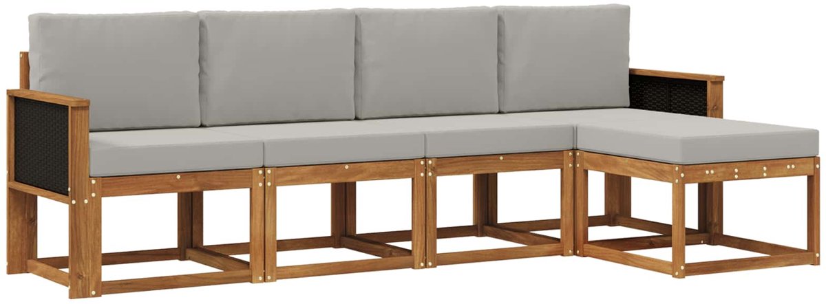 vidaXL Buiten - bank - set - 5 - st - 5-zits - Naturel - en - lichtgrijs Naturel en lichtgrijs