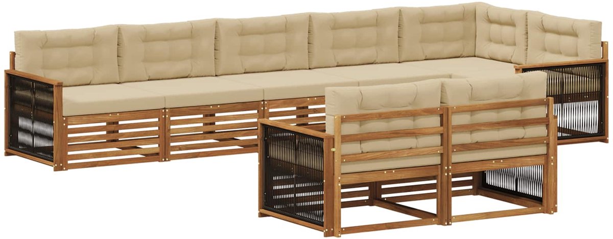 vidaXL Buiten - bank - set - 8 - st - 8-zits - Natuurlijk - en - Beige Natuurlijk en Beige