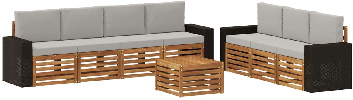 vidaXL Buiten - bank - set - 8 - st - 7-zits - Naturel - en - lichtgrijs Naturel en lichtgrijs