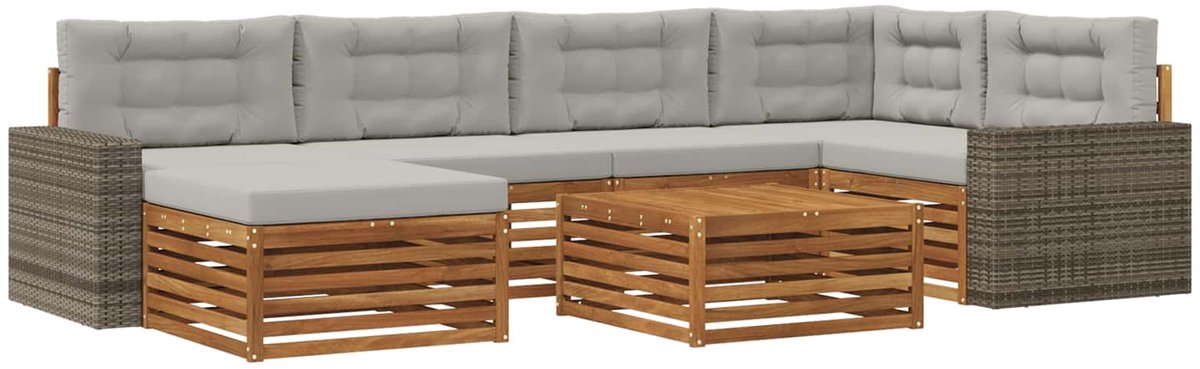 vidaXL Buiten - bank - set - 7 - st - 6-zits - Naturel - en - lichtgrijs Naturel en lichtgrijs