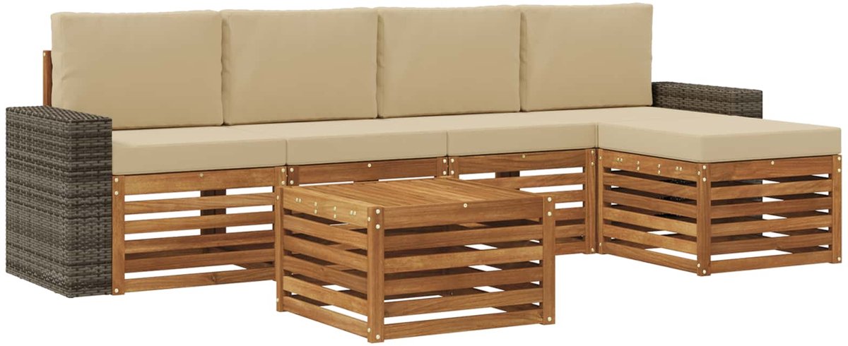 vidaXL Buiten - bank - set - 6 - st - 5-zits - Natuurlijk - en - Beige Natuurlijk en Beige