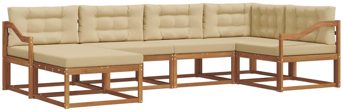 vidaXL Buiten - bank - set - 6 - st - 6-zits - Natuurlijk - en - Beige Natuurlijk en Beige