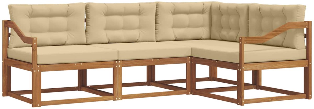 vidaXL Buiten - bank - set - 4 - st - 4-zits - Natuurlijk - en - Beige Natuurlijk en Beige