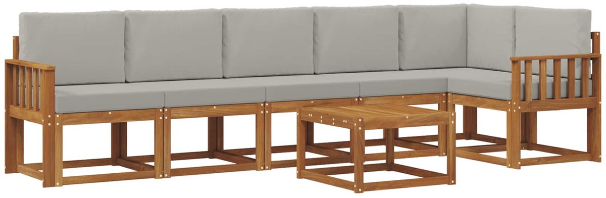 vidaXL Buiten - bank - set - 7 - st - 6-zits - Naturel - en - lichtgrijs Naturel en lichtgrijs