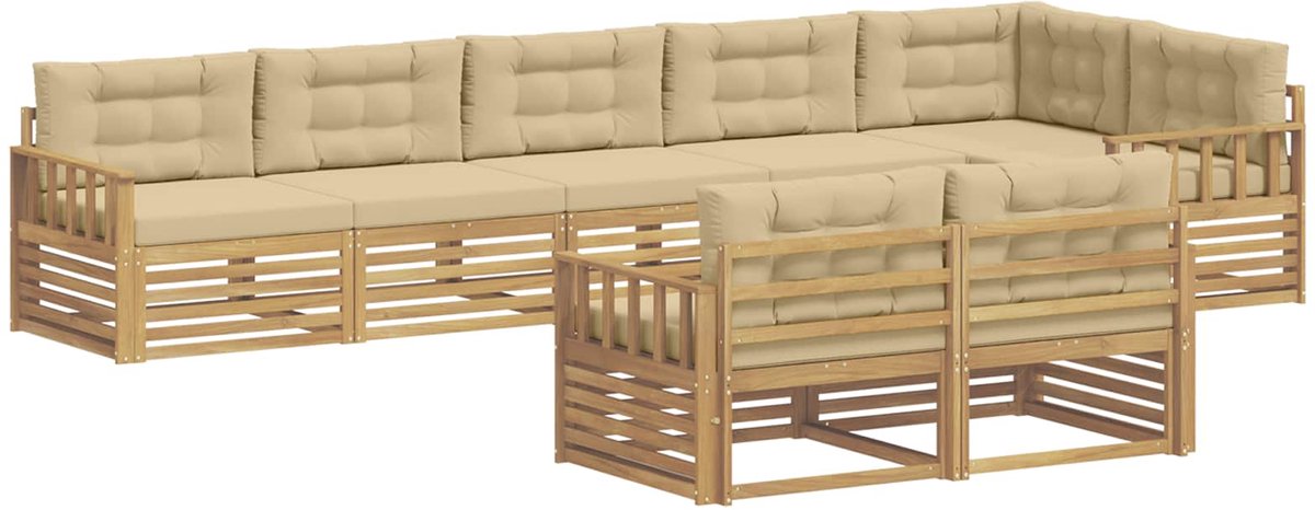 vidaXL Buiten - bank - set - 8 - st - 8-zits - Wit - en - Beige - Polyester Wit en Beige