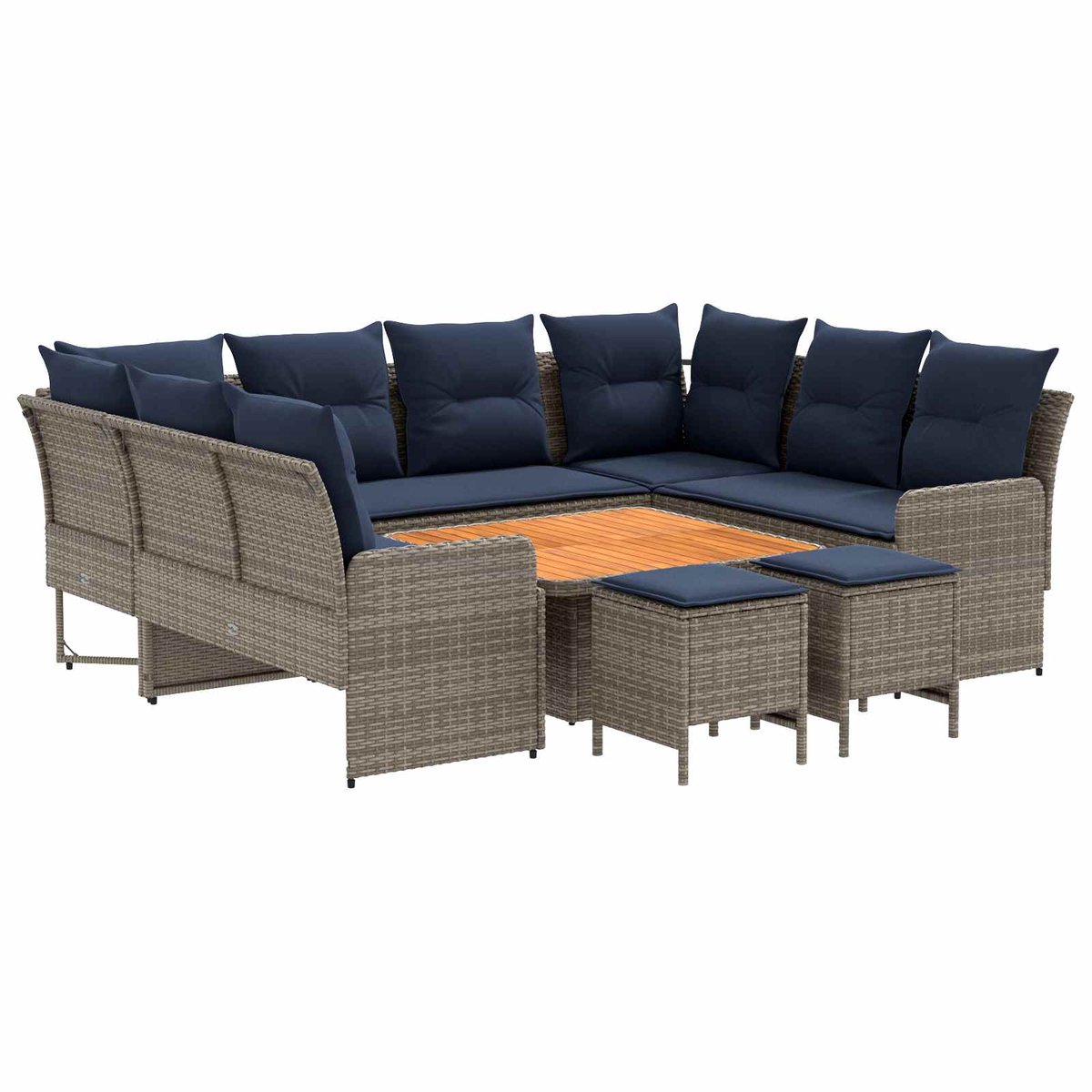 vidaXL Meubelsets - 8 - st - Grijs - en - Marineblauw - 90 - x - 90 - x - 68 - cm - PE - Riet