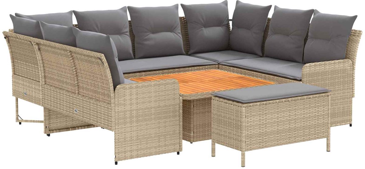 vidaXL Meubelsets - 7 - st - Beige - en - Lichtgrijs - 90 - x - 90 - x - 68 - cm - PE - Riet Beige en Licht Grijs