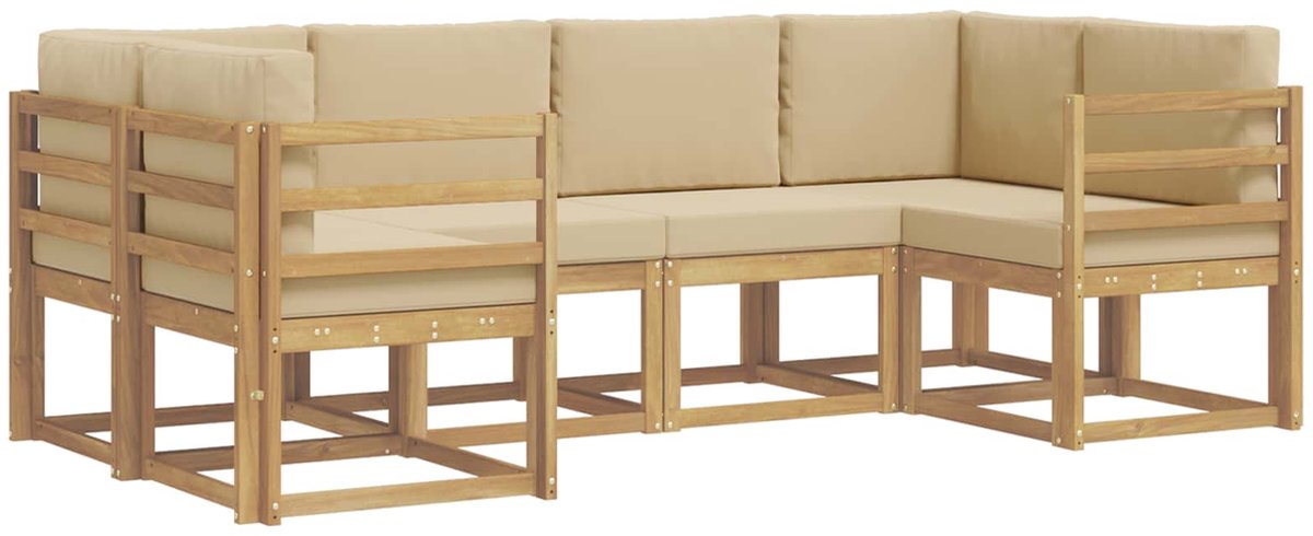 vidaXL Buiten - bank - set - 6 - st - 6-zits - Wit - en - Beige Wit en Beige