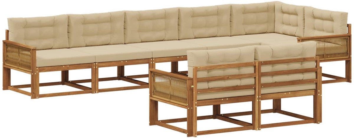 vidaXL Buiten - bank - set - 8 - st - 8-zits - Natuurlijk - en - Beige Natuurlijk en Beige