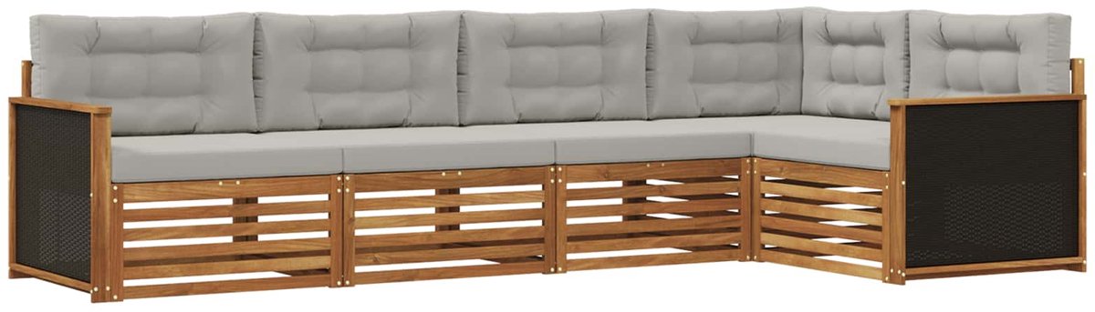 vidaXL Buiten - bank - set - 5 - st - Naturel - en - lichtgrijs - Polyester Naturel en lichtgrijs