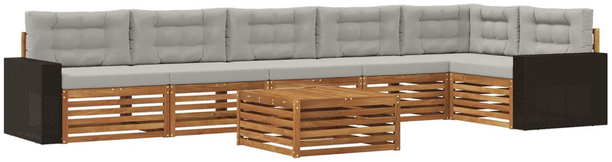 vidaXL Buiten - bank - set - 7 - st - 6-zits - Naturel - en - lichtgrijs Naturel en lichtgrijs