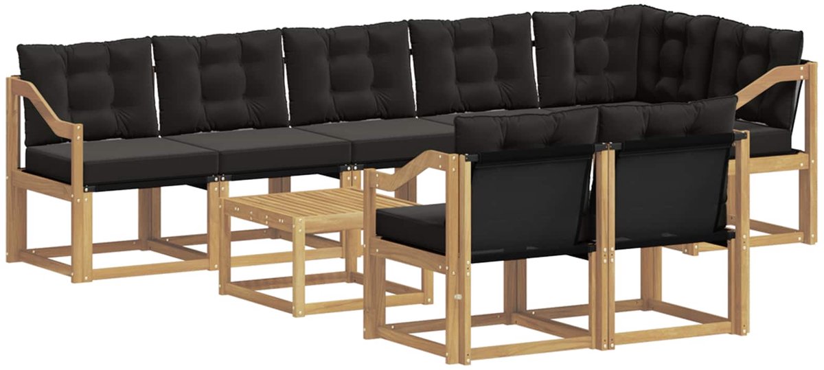 vidaXL Buiten - bank - set - 9 - st - 8-zits - Wit - en - zwart Wit en zwart