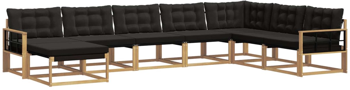 vidaXL Buiten - bank - set - 8 - st - Wit - en - zwart - Massief - Acacia - Hout Wit en zwart