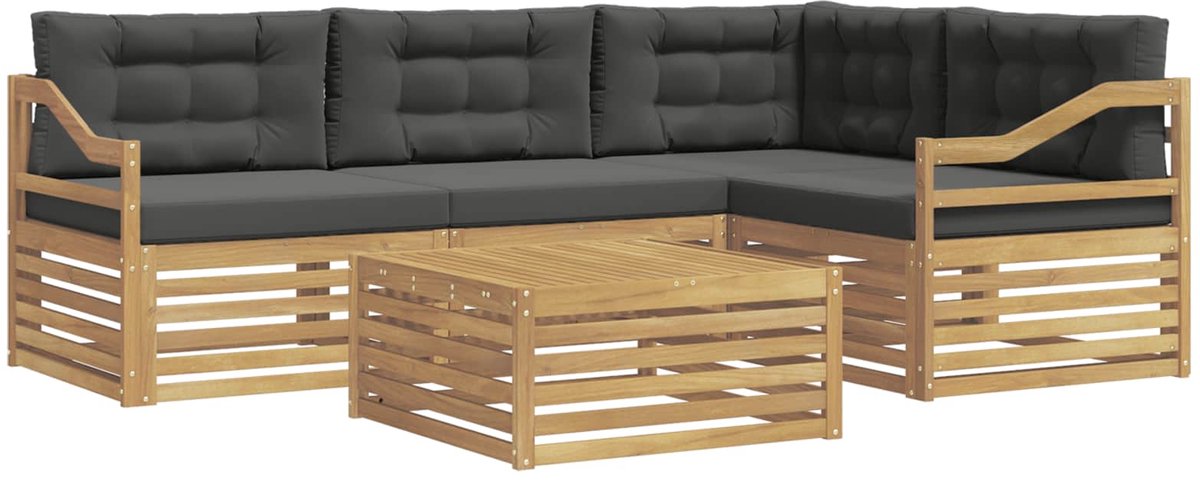 vidaXL Buiten - bank - set - 5 - st - 4-zits - Wit - en - antracietkleurig - Polyester Wit en antracietkleurig