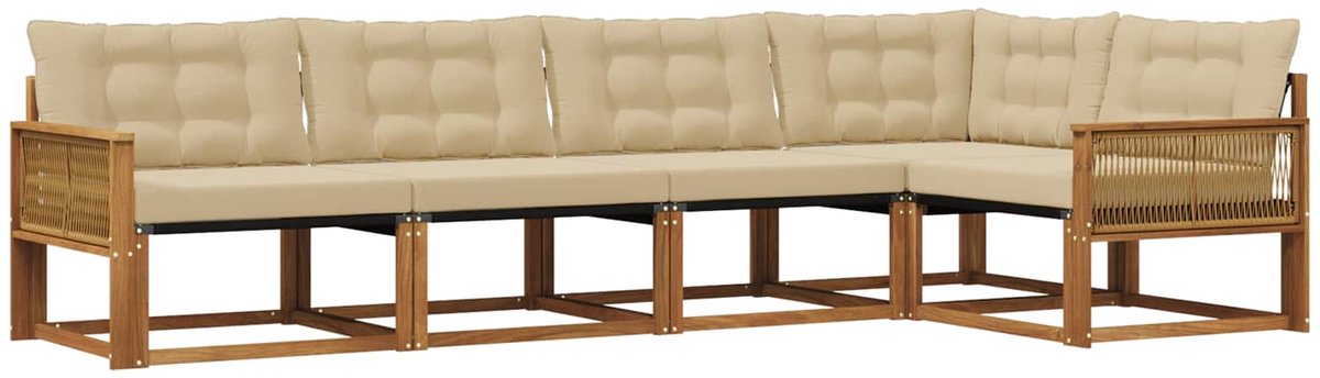 vidaXL Buiten - bank - set - 5 - st - 5-zits - Natuurlijk - en - Beige Natuurlijk en Beige