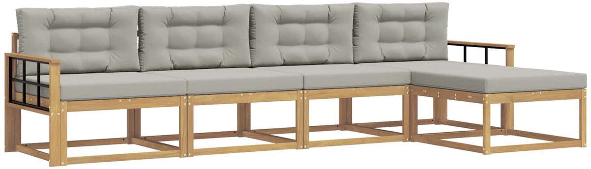 vidaXL Buiten - bank - set - 5 - st - 5-zits - Wit - en - Lichtgrijs - Polyester Wit en Lichtgrijs