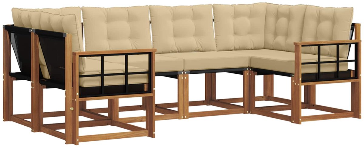 vidaXL Buiten - bank - set - 6 - st - 6-zits - Natuurlijk - en - Beige Natuurlijk en Beige