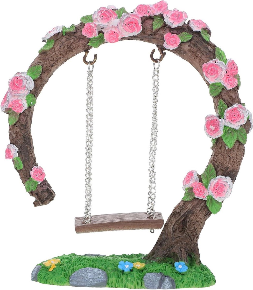 Miniatuur Rozen Schommel - Feeënschommel Beeldje - Miniatuur Landschap Decoratie - Lichtgewicht Duurzaam Model