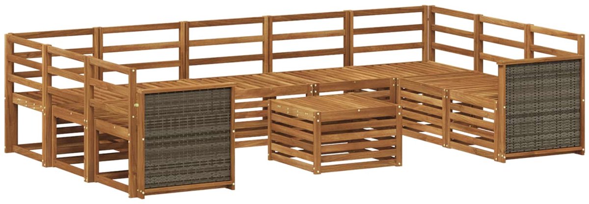 vidaXL Buiten - bank - set - 10 - st - 9-zits - Naturel - Massief - Acacia - Hout