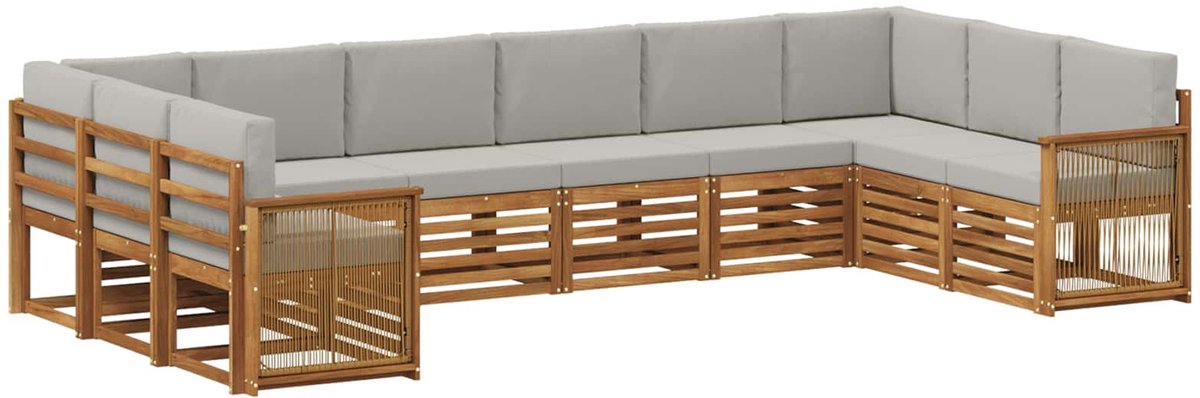 vidaXL Buiten - bank - set - 10 - st - 10-zits - Naturel - en - lichtgrijs Naturel en lichtgrijs