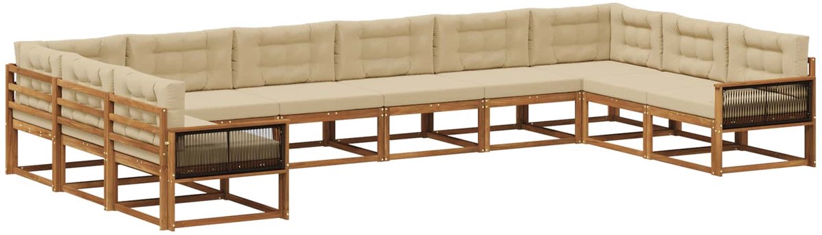 vidaXL Buiten - bank - set - 10 - st - 10-zits - Natuurlijk - en - Beige Natuurlijk en Beige