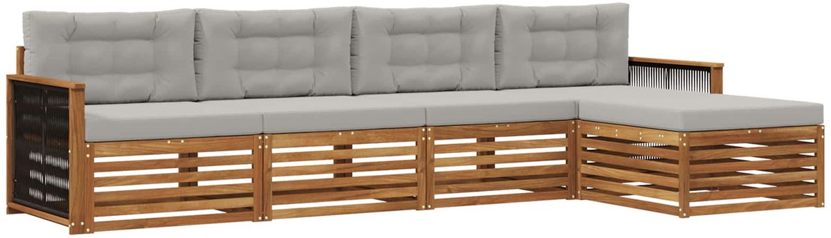 vidaXL Buiten - bank - set - 5 - st - 4-zits - Naturel - en - lichtgrijs Naturel en lichtgrijs